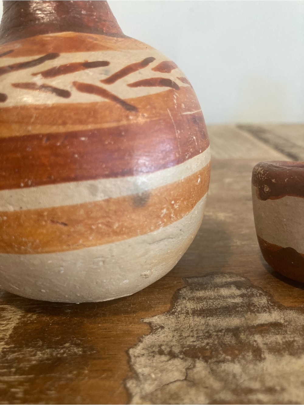 Vintage Rustic Terracotta Decorative Bottle and Cup Set in Earthy Brown & Cream - Picture 12 of 16